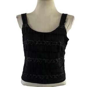 Vtg Y2K Black Ruffle Tank Top Wmns 10P Witchy Whimsygoth Emo Grunge